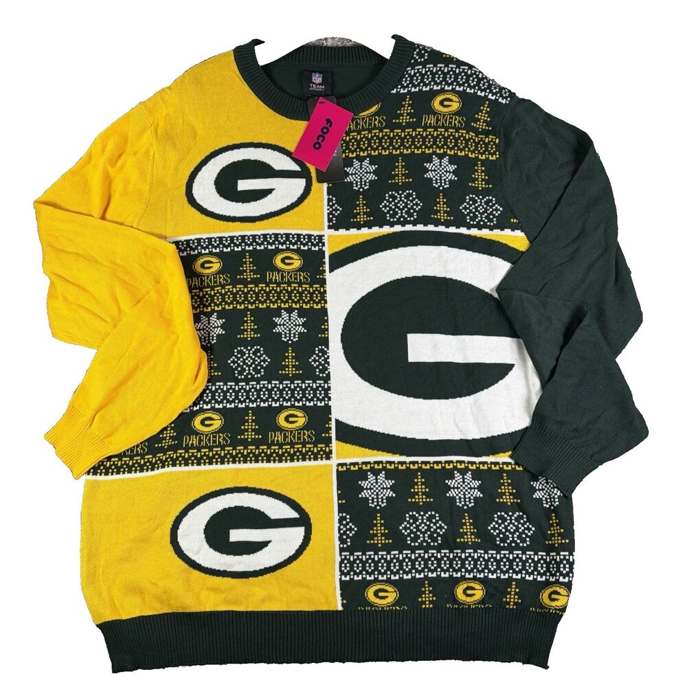 Green Bay Packers Sweater Mens XL Foco Brand NFL Winter Christmas Festive NWTGS